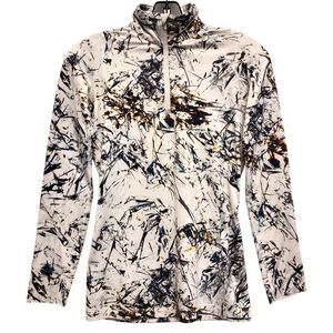 NIKE PRO COMBAT Quarter Zip Womens XS White Fitted Camo Pullover Athleisure